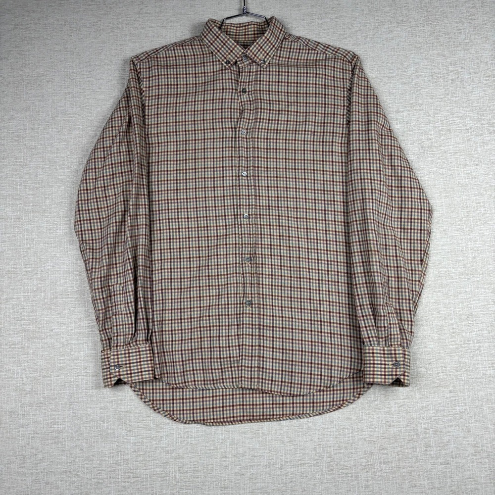 Viyella Mens Wool Cotton Plaid Button Down Shirt Woven in Scotland Y2K Medium
